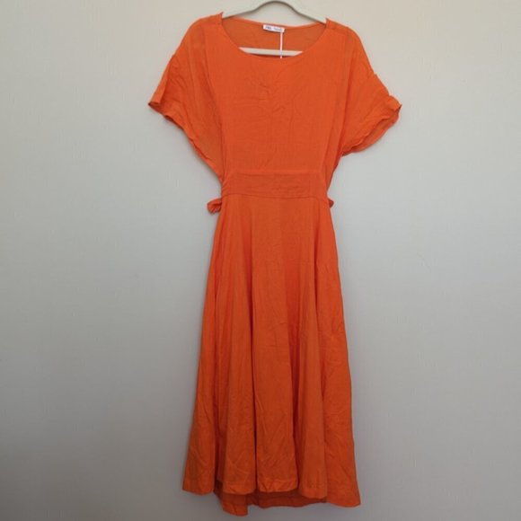 zara-dresses-nwt-zara-bright-orange-open-side-tie-back-summer-dress
